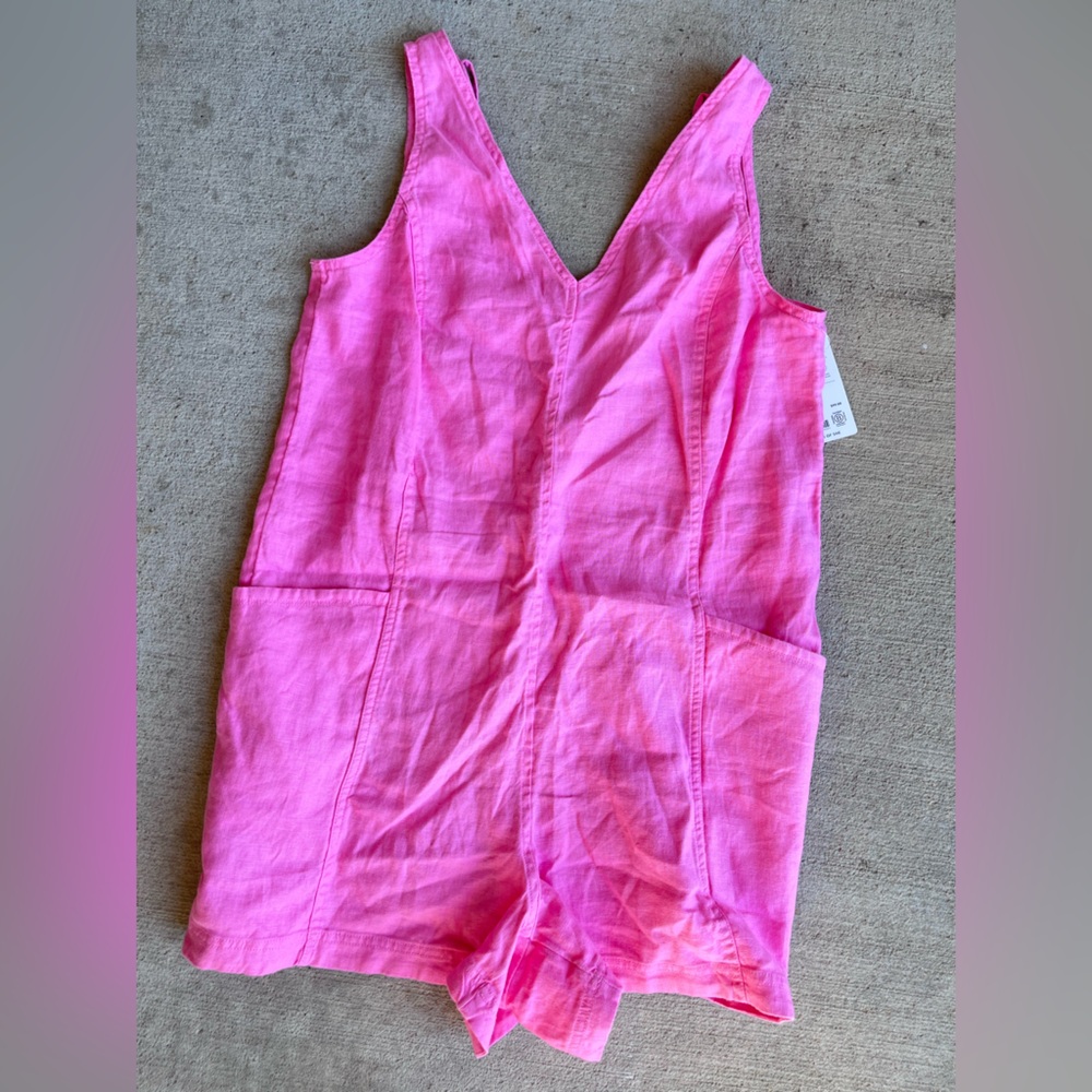 Athleta retreat linen romper medium tall hot pink onesie romper NWT - Picture 3 of 5